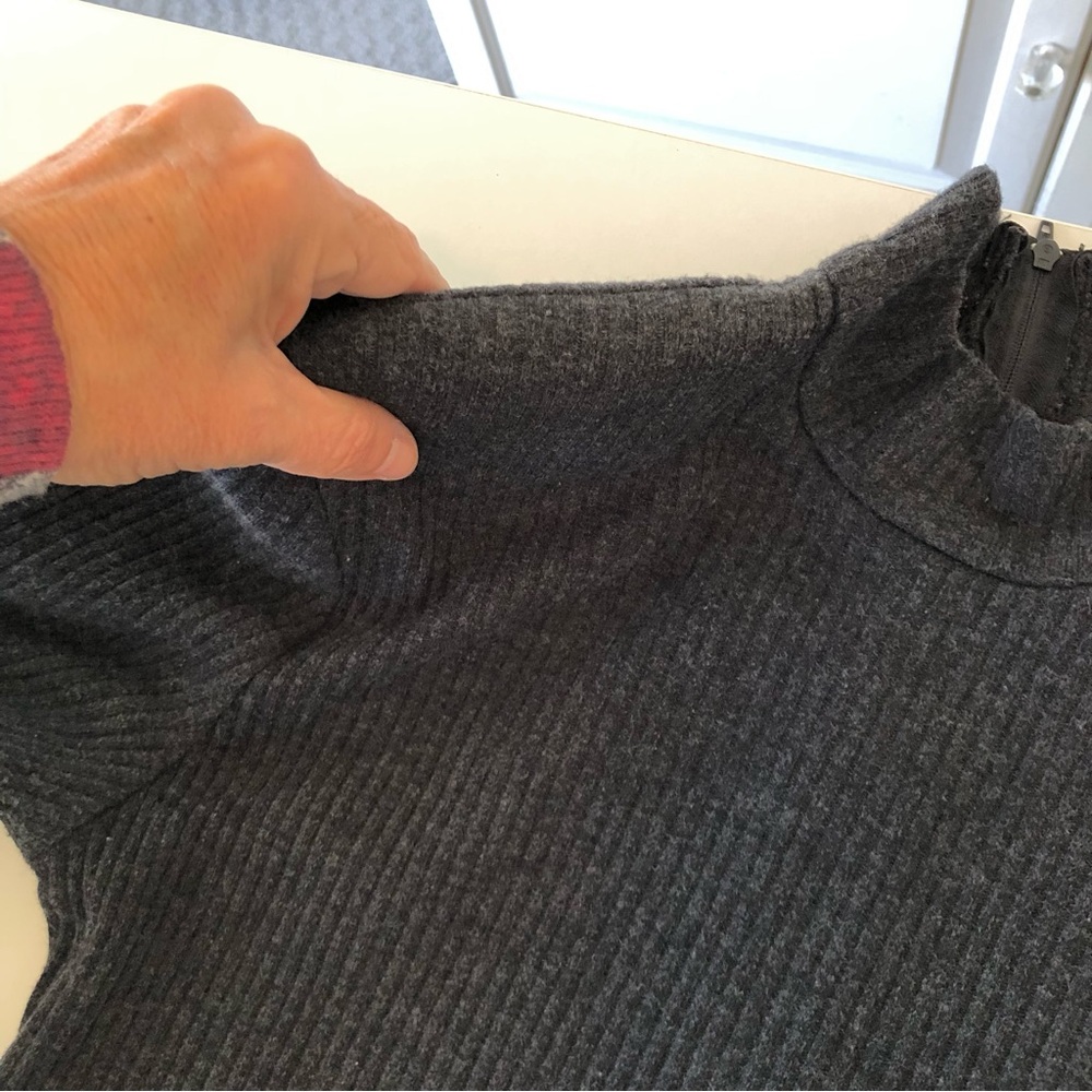 Vintage 80s, Gray, Ribbed Knit, Sweater Dress, Women’s S Long Sleeve, Mock Neck - Picture 9 of 14